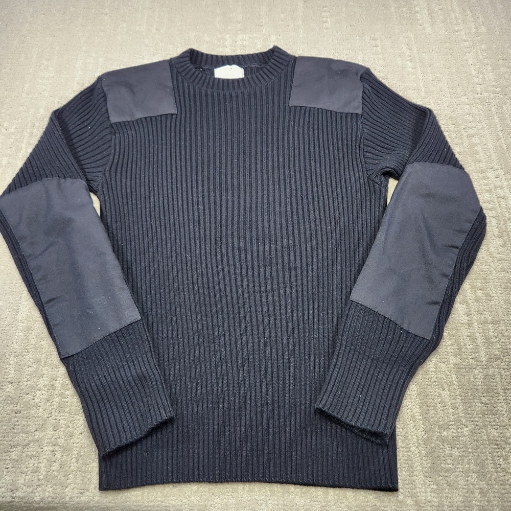 Vintage Cammando Sweater Men Large Black Military Issue Shoulder Elbow Pads